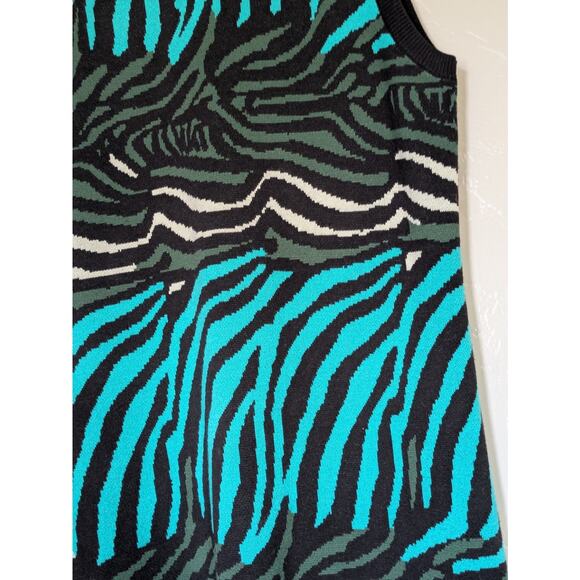 Banana Republic Issa London Dress Women Small Teal Black Zebra Print Thick Knit‎ - Picture 3 of 7